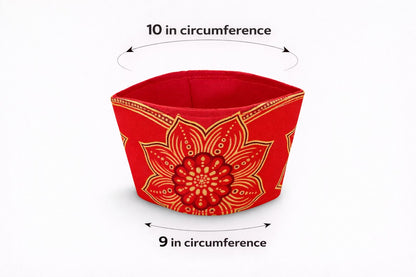 Red & gold patterned fabric cup sleeve dimensions