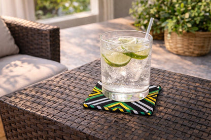 Handmade African wax print coasters lifestyle shot