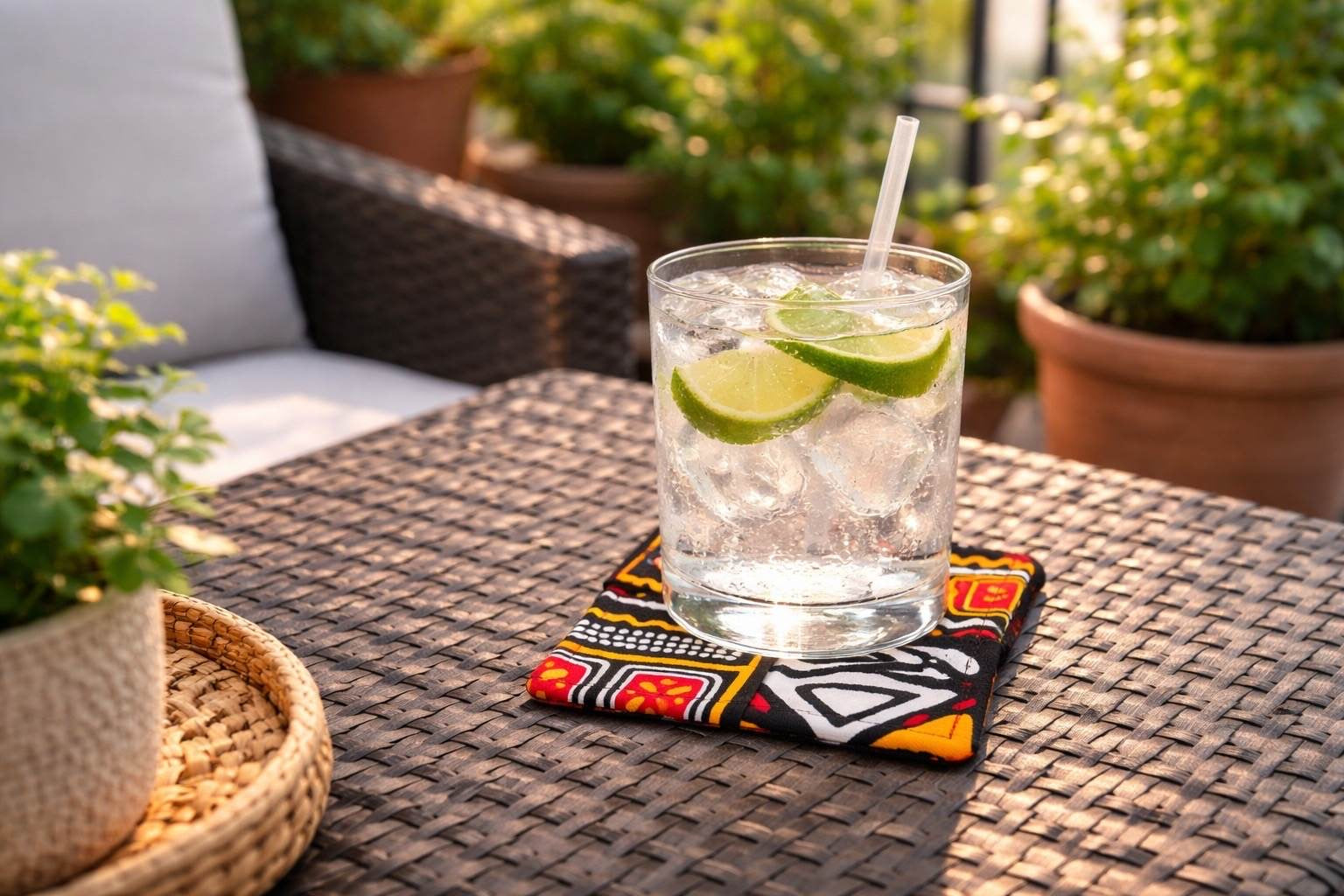 Handmade African wax print coasters lifestyle shot