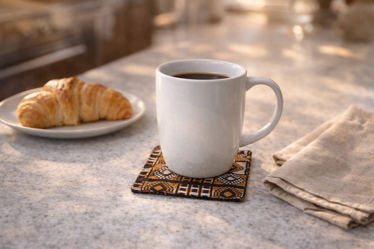 Handmade African wax print coasters lifestyle shot