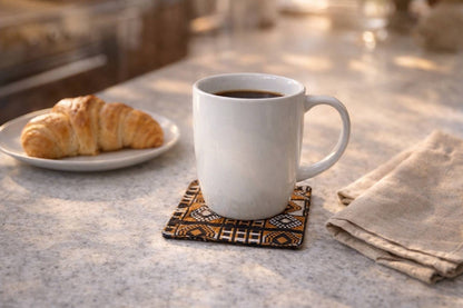 Handmade African wax print coasters lifestyle shot