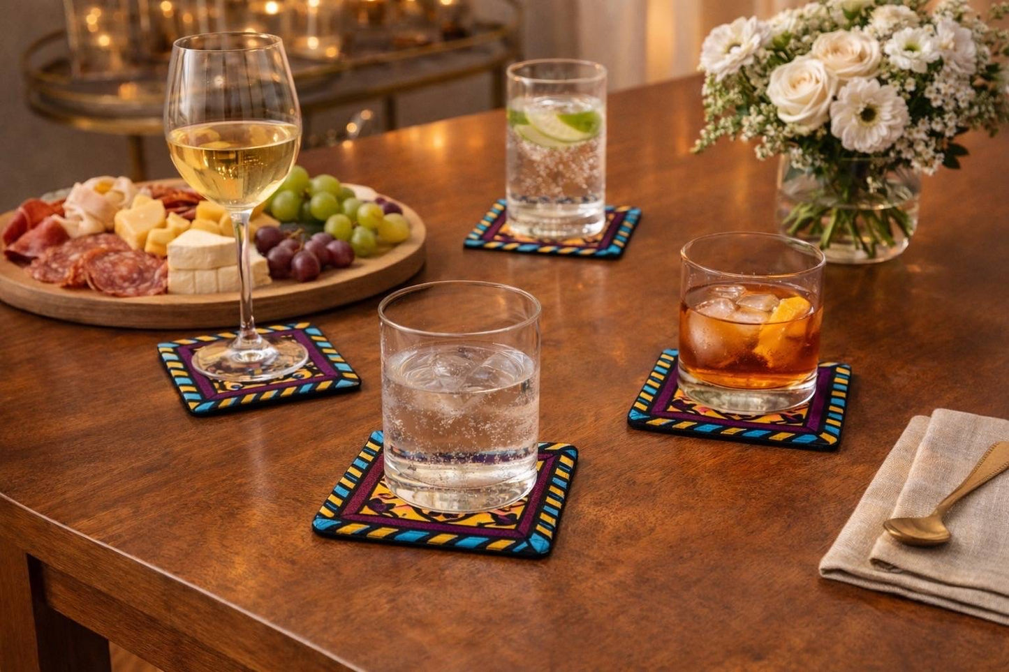 Handmade African wax print coasters lifestyle shot
