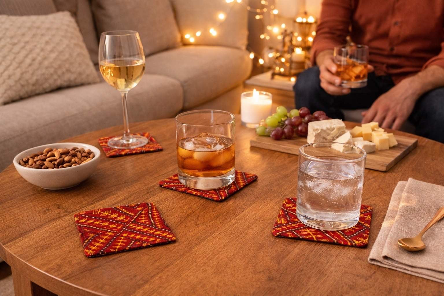 Handmade African wax print coasters lifestyle shot