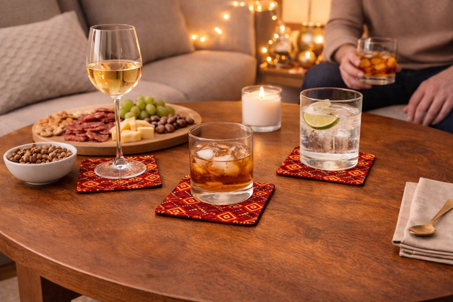 Handmade African wax print coasters lifestyle shot