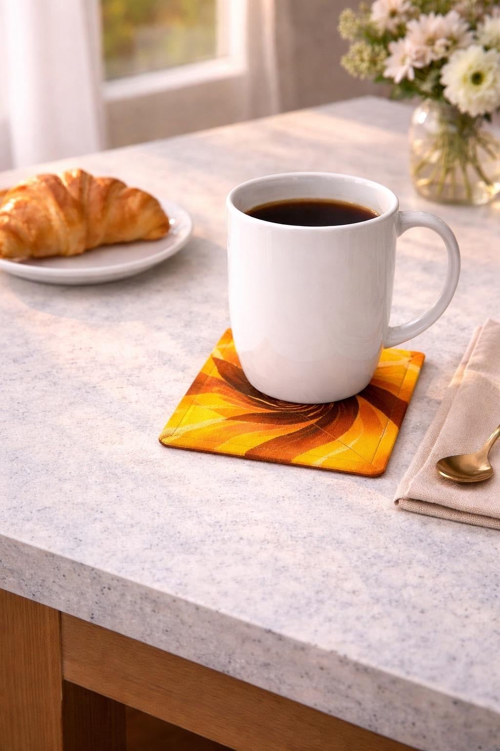 Handmade African wax print coaster lifestyle shot