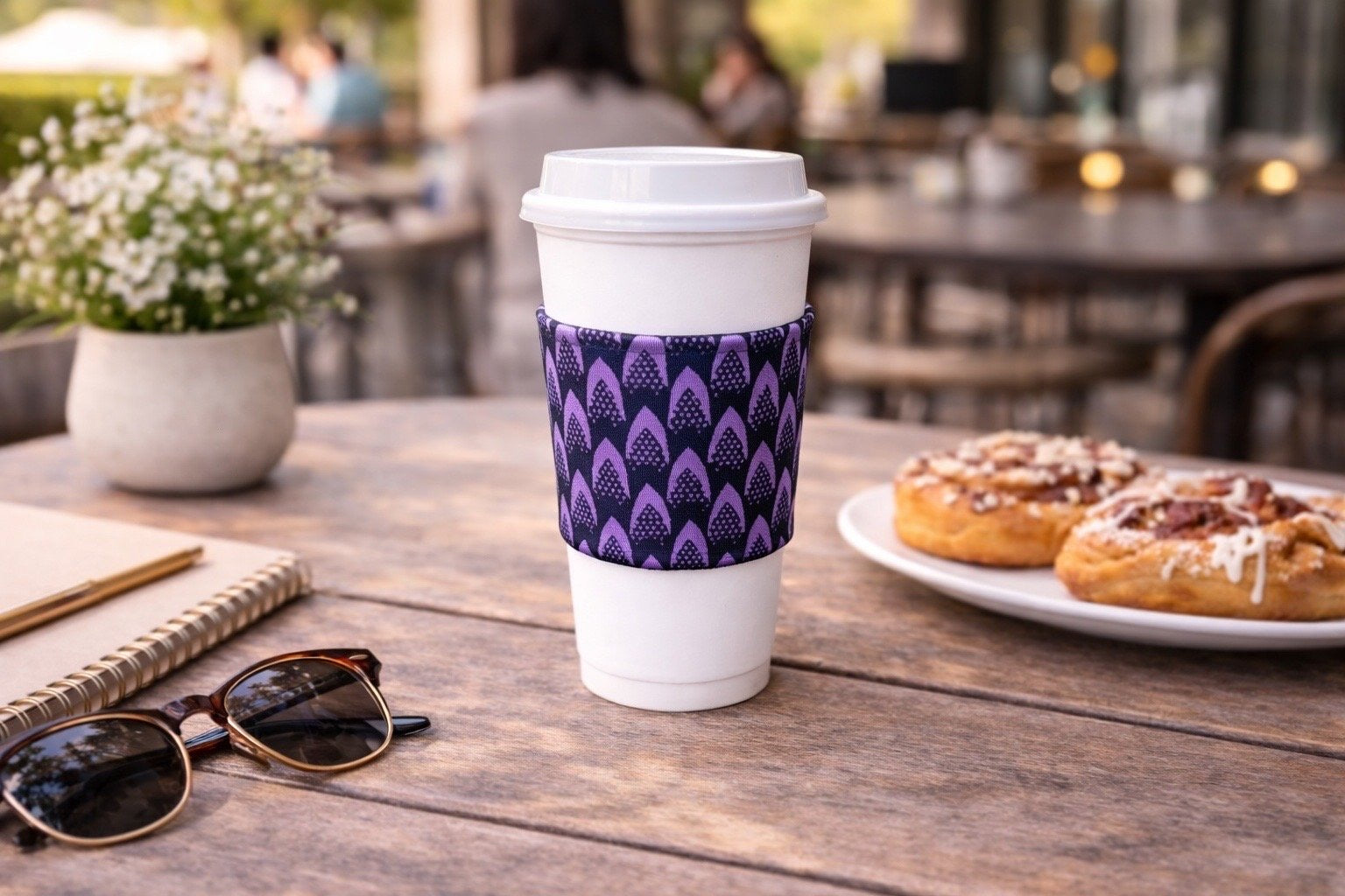 Handmade African fabric cup sleeve lifestyle shot