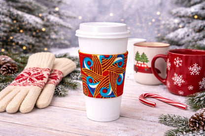 Handmade African fabric cup sleeve lifestyle shot