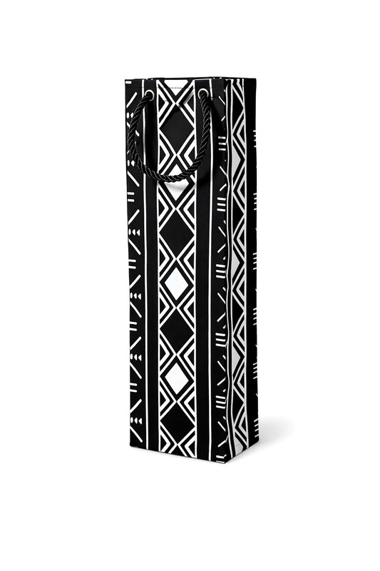 Black and white patterned gift bag on a white background