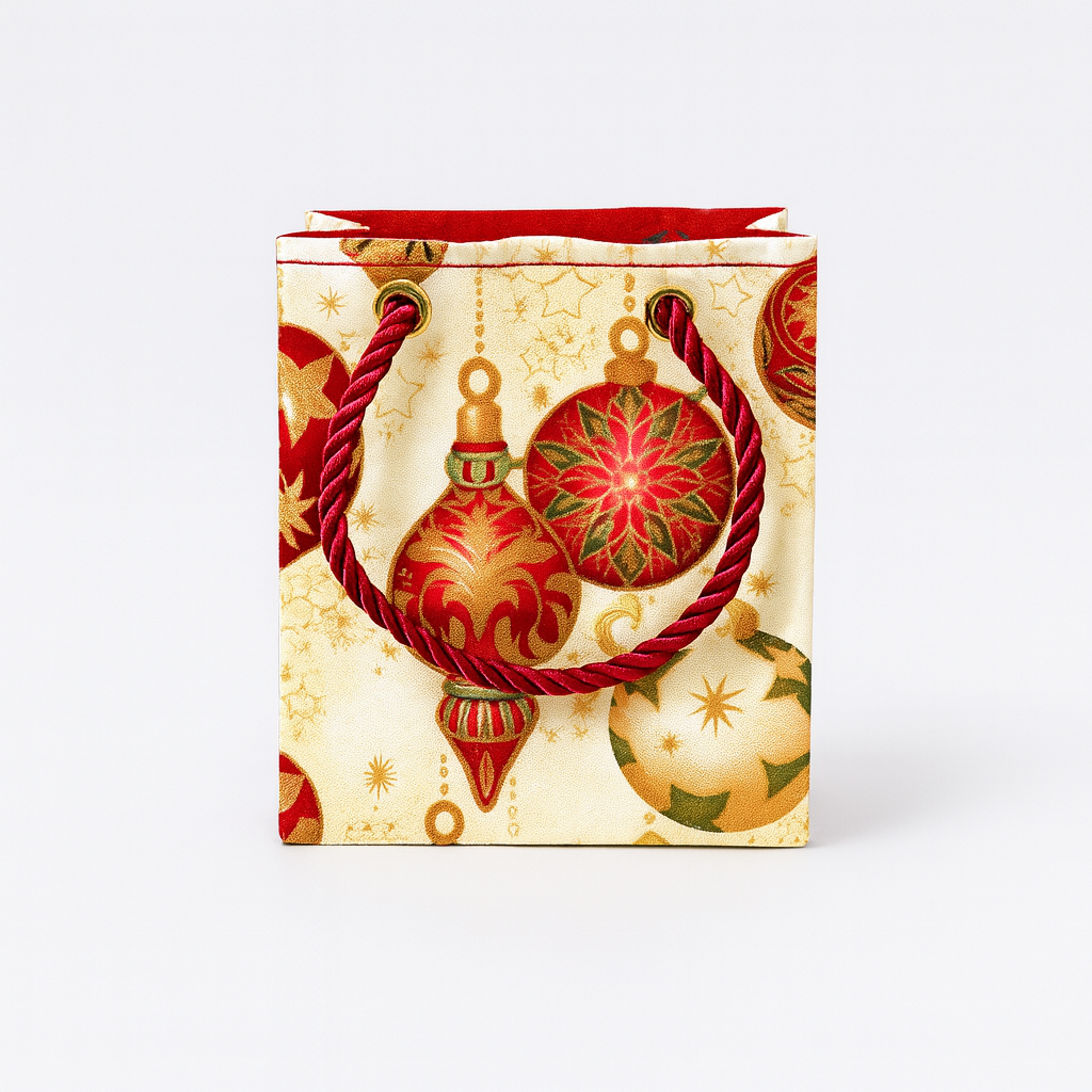 Ethnic, Fabric, Patterned, Handmade Cream, Red, Green, and Gold Mini Bag