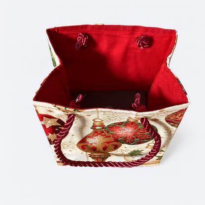 Ethnic, Fabric, Patterned, Handmade Cream, Maroon, Green, Red, and Gold Small Bag