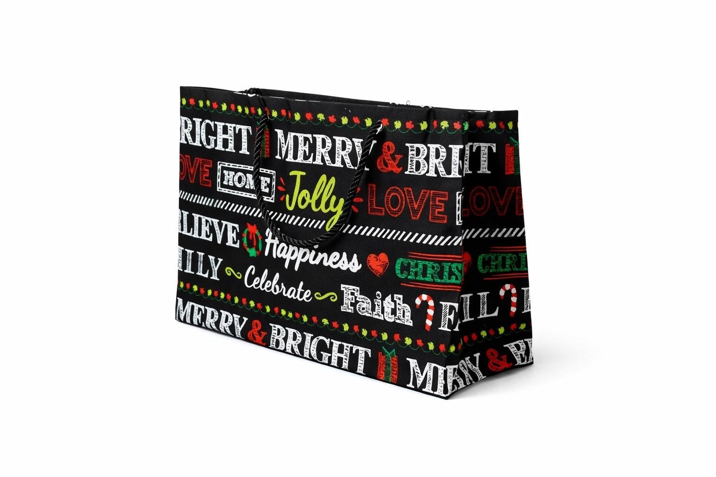 Medium horizontal gift bag with Christmas-themed text and designs on a white background