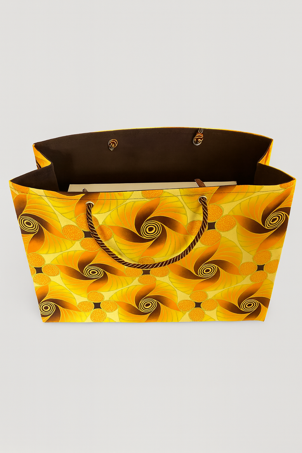 Ethnic, Fabric, Patterned, Handmade Yellow, Brown, Orange and Gold Medium Horizontal Bag