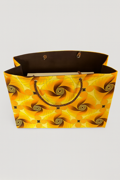 Ethnic, Fabric, Patterned, Handmade Yellow, Brown, Orange and Gold Medium Horizontal Bag