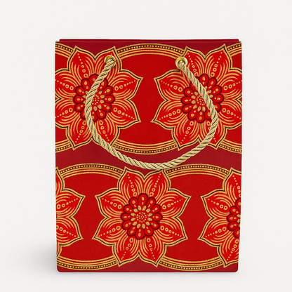 Ethnic, Fabric, Patterned, Handmade Maroon, Red, and Gold Medium Bag