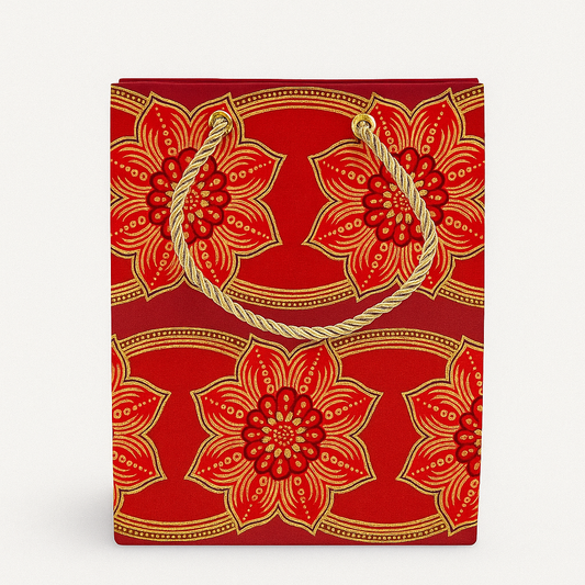 Ethnic, Fabric, Patterned, Handmade Maroon, Red, and Gold Extra Small Bag
