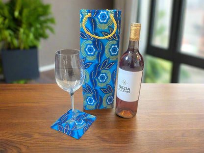 Ethnic, Fabric, Patterned, Handmade Dark Blue, Light Blue, Blue, White and Gold Coasters - Gezia Accents