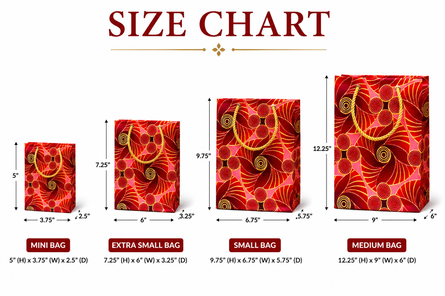 African Wax Print Gift Bag | Red, Maroon, Pink & Gold | Mini to Medium