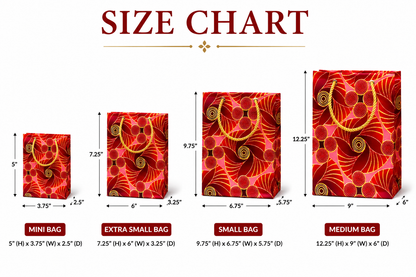 African Wax Print Gift Bag | Red, Maroon, Pink & Gold | Mini to Medium