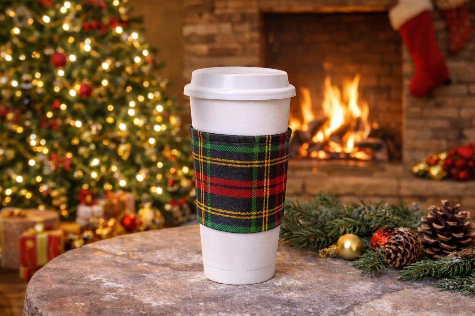 Handmade fabric cup sleeve lifestyle shot