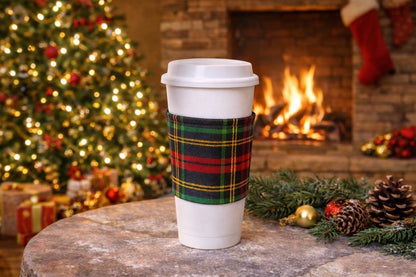 Handmade fabric cup sleeve lifestyle shot