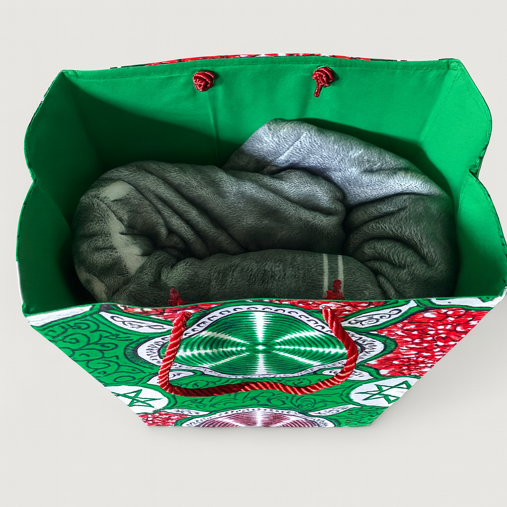 Ethnic, Fabric, Patterned, Handmade Green, Red, White, & Black Medium Bag