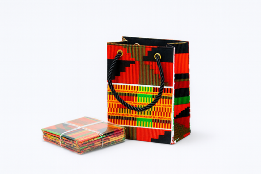 African Wax Print Extra Small Gift Bag - Orange Red Green Black White | Reusable Fabric Gift Wrap | Gezia Accents