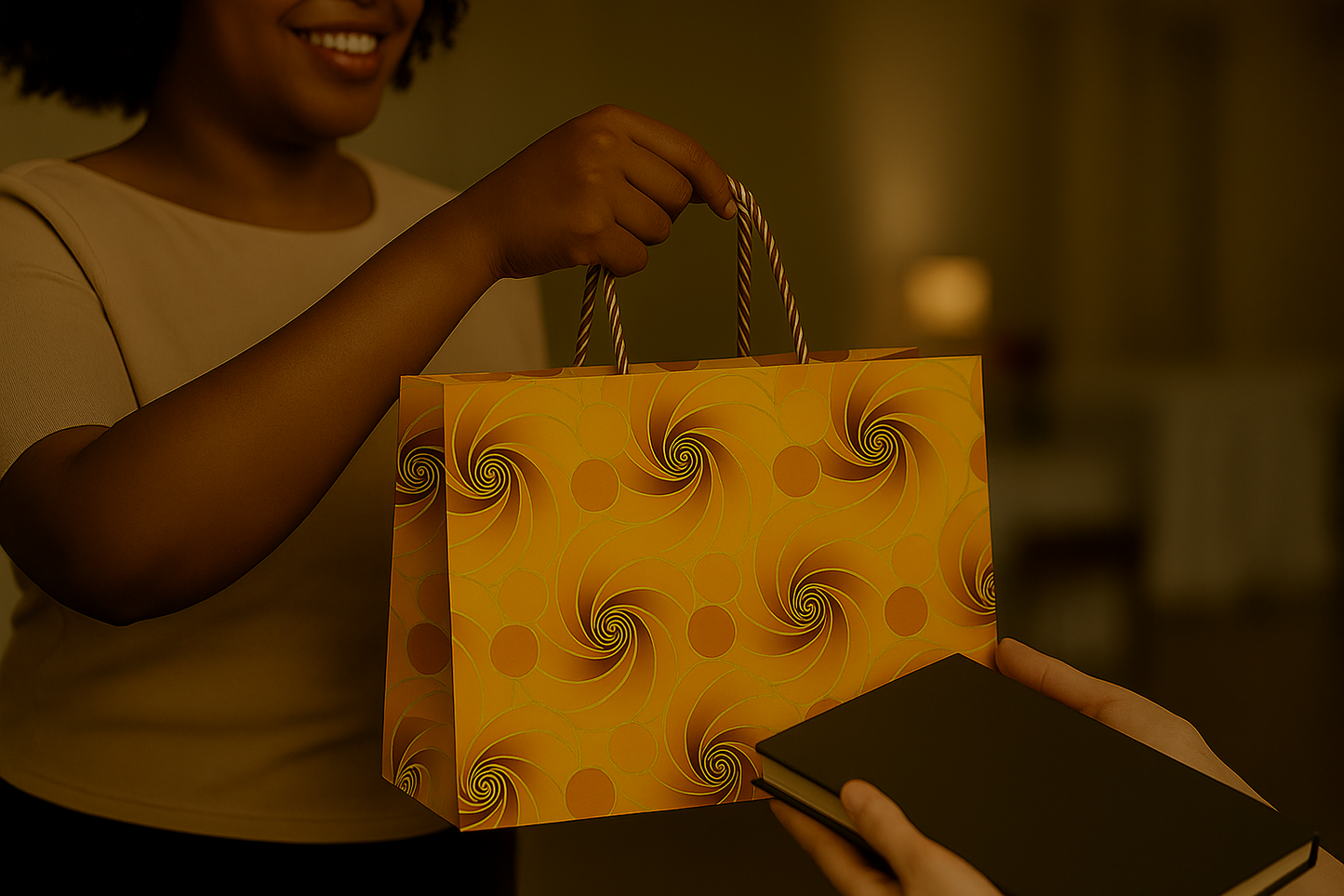 Ethnic, Fabric, Patterned, Handmade Yellow, Brown, Orange and Gold Medium Horizontal Bag