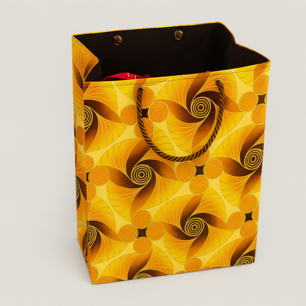 Ethnic, Fabric, Patterned, Handmade Yellow, Brown, Orange and Gold Medium Bag