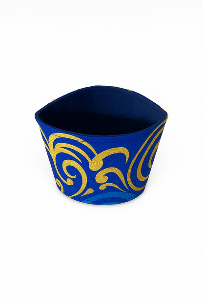 🌍 African Wax Print Cup Sleeve | Blue, Dark Blue, & Gold| Reusable Coffee Cozy | Eco-Friendly Gift ☕🌿