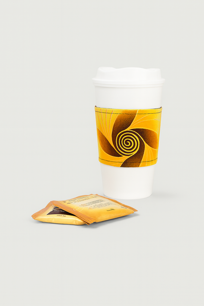 🌍 African Wax Print Cup Sleeve | Yellow, Brown, Orange, and Gold| Reusable Coffee Cozy | Eco-Friendly Gift ☕🌿