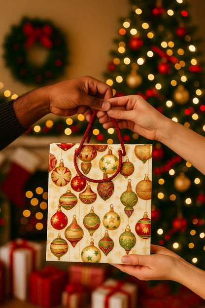 African Wax Print Extra Small Gift Bag - Cream Red Green Gold | Reusable Fabric Gift Wrap | Gezia Accents (Copy)