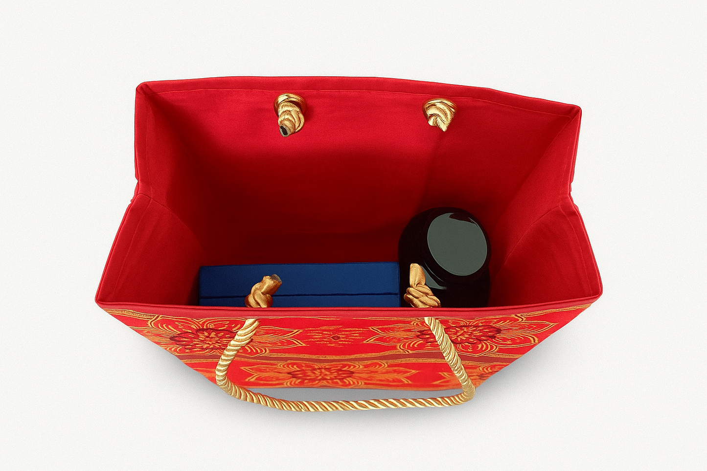 Ethnic, Fabric, Patterned, Handmade Maroon, Red, and Gold Extra Small Bag