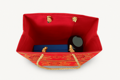 Ethnic, Fabric, Patterned, Handmade Maroon, Red, and Gold Extra Small Bag