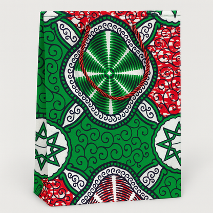 Ethnic, Fabric, Patterned, Handmade Green, Red, White, & Black Medium Bag
