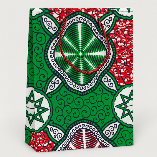 Ethnic, Fabric, Patterned, Handmade Green, Red, White, & Black Medium Bag