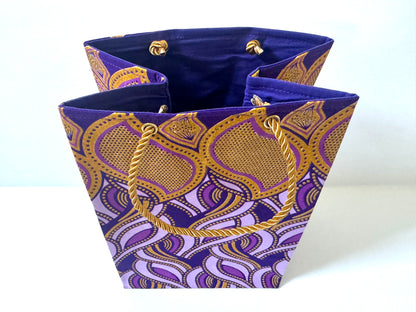 Ethnic, Fabric, Patterned, Handmade Purple, Dark Purple and Gold Small Bag