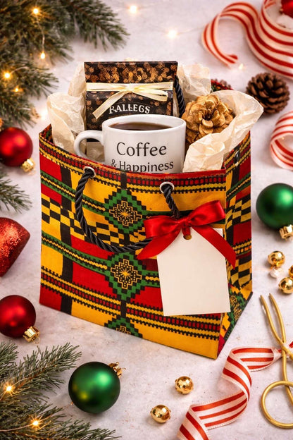 Yellow, red, green, black, & gold in a holiday scene