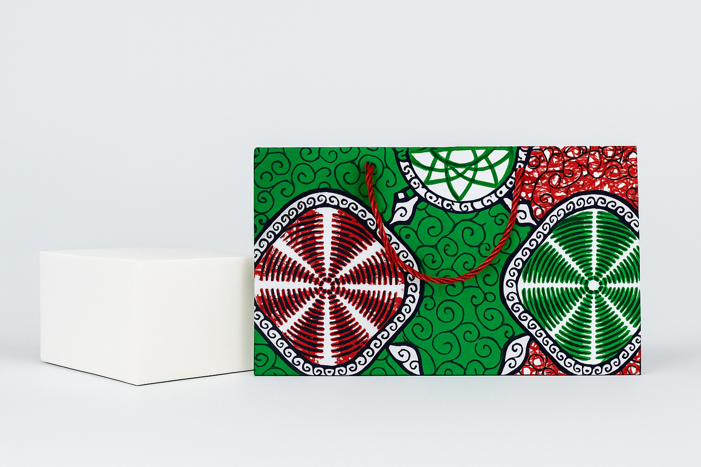 Ethnic, Fabric, Patterned, Handmade Red, Green, Black & WhiteMedium Horizontal Bag