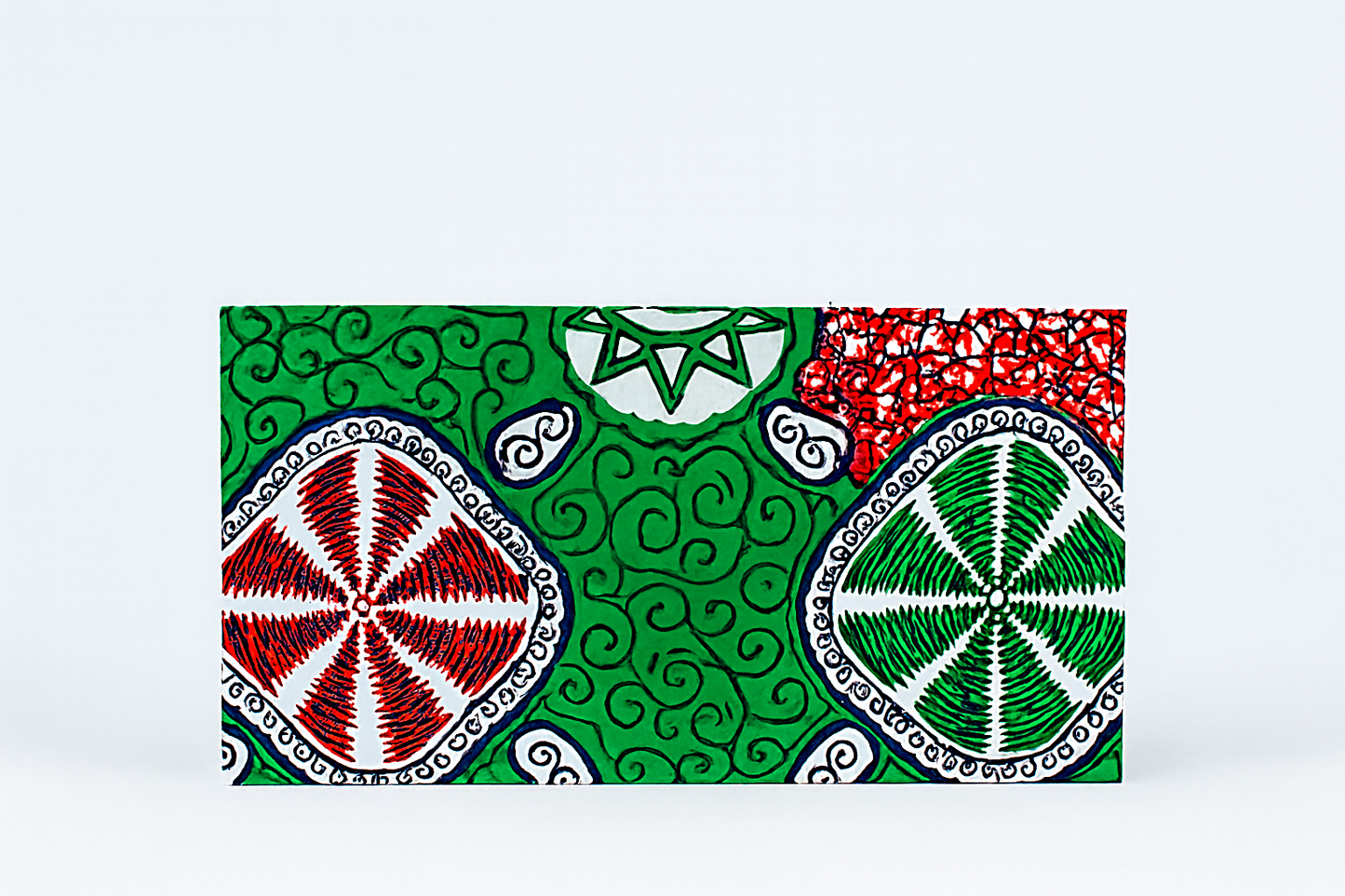 Ethnic, Fabric, Patterned, Handmade Red, Green, Black & WhiteMedium Horizontal Bag