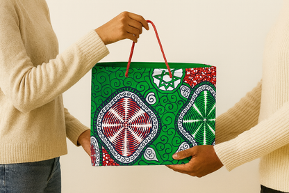 Ethnic, Fabric, Patterned, Handmade Red, Green, Black & WhiteMedium Horizontal Bag