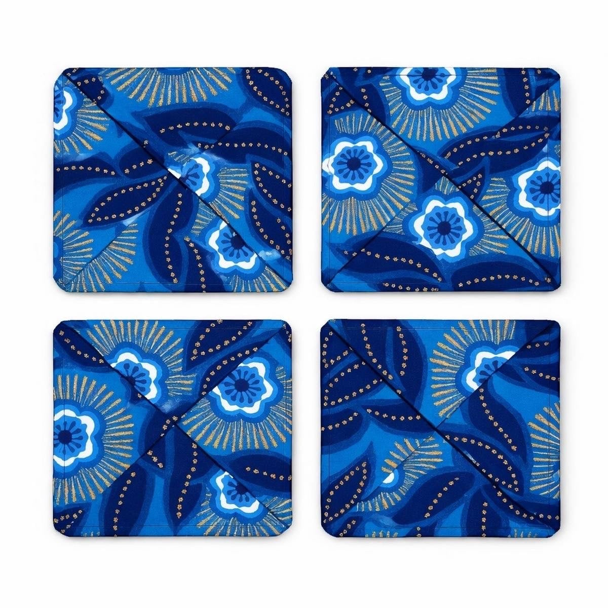 African Wax Print Wine & Coaster Gift Bundle | Dark Blue, White & Gold | Includes Gift Tags & Tissue Paper