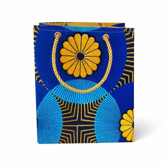 Ethnic, Fabric, Patterned, Handmade Blue, Black, and Gold Small Bag