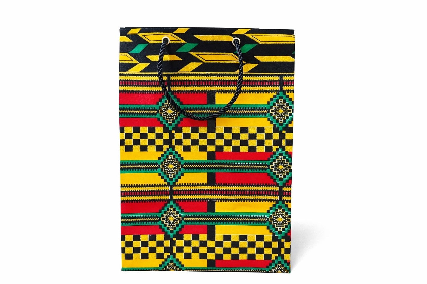 African Wax Print Extra Small Gift Bag - Yellow Red Green Black Gold | Reusable Fabric Gift Wrap | Gezia Accents