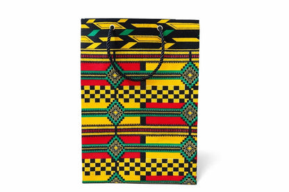 African Wax Print Extra Small Gift Bag - Yellow Red Green Black Gold | Reusable Fabric Gift Wrap | Gezia Accents
