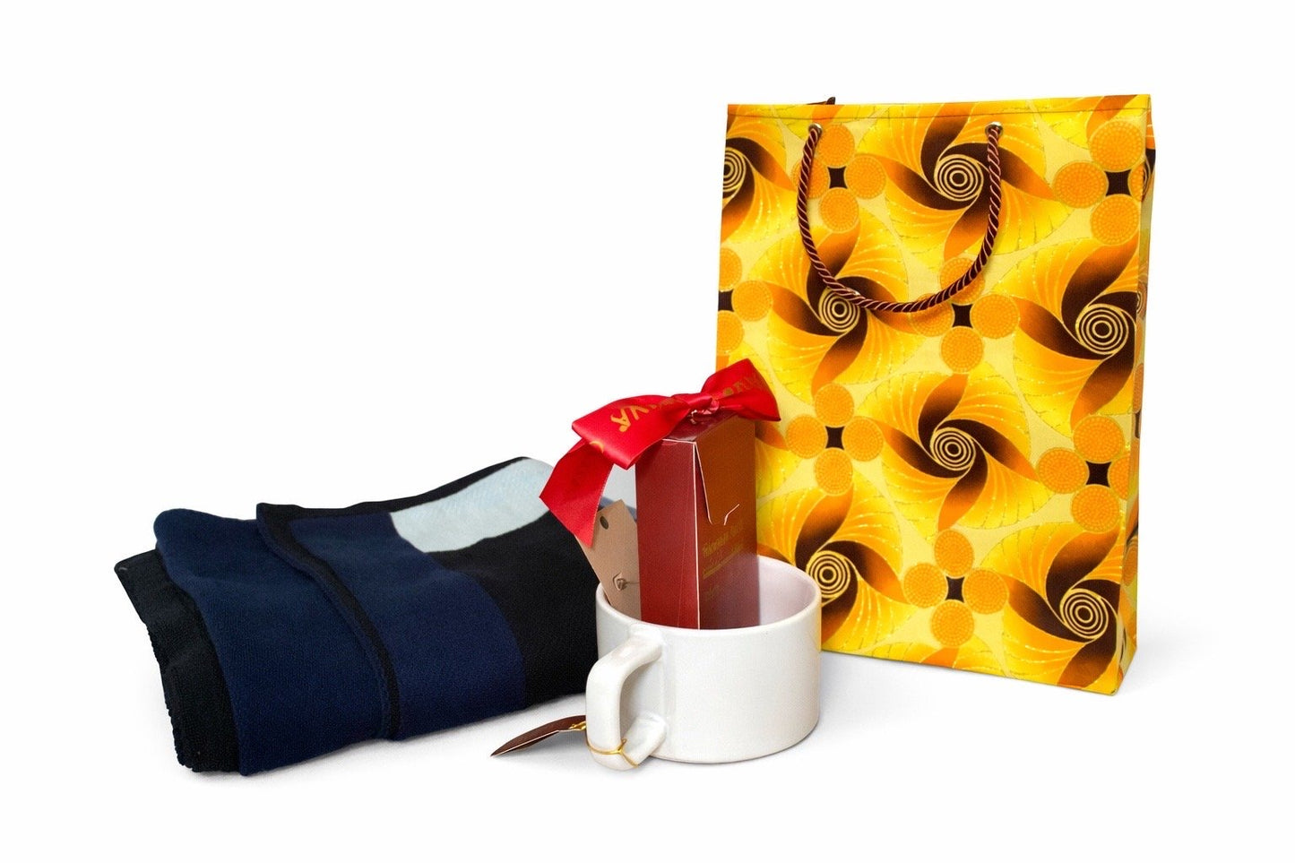 African Wax Print Mini Small Extra Small Medium Gift Bags - Yellow Orange Brown Gold | Reusable Fabric Gift Wrap | Gezia Accents