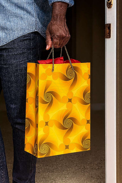 African Wax Print Mini Small Extra Small Medium Gift Bags - Yellow Orange Brown Gold | Reusable Fabric Gift Wrap | Gezia Accents
