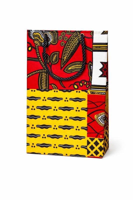 Ethnic, Fabric, Patterned, Handmade White, Red, Yellow, and Black Small Bag