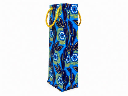 African Wax Print Wine & Coaster Gift Bundle | Dark Blue, White & Gold | Includes Gift Tags & Tissue Paper