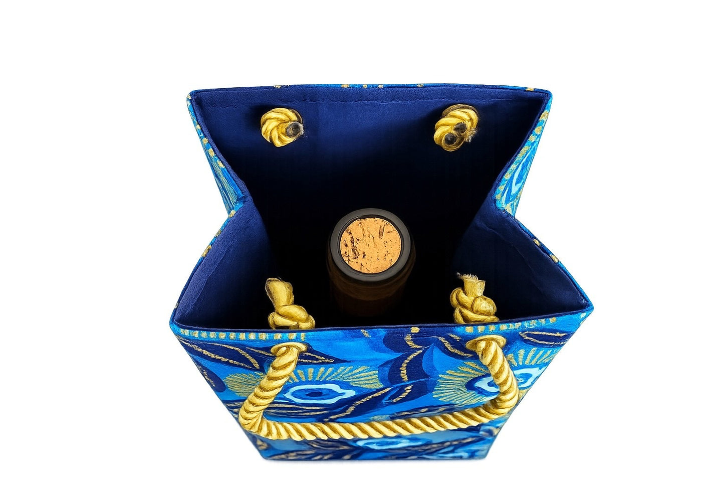 African Wax Print Wine & Coaster Gift Bundle | Dark Blue, White & Gold | Includes Gift Tags & Tissue Paper