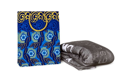 African Wax Print Mini Gift Bag - Dark Blue Blue White Gold | Reusable Fabric Gift Wrap | Gezia Accents